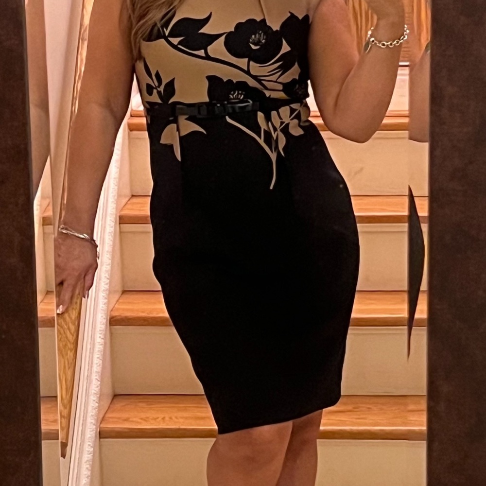 Elegant Black and Beige Floral Dress